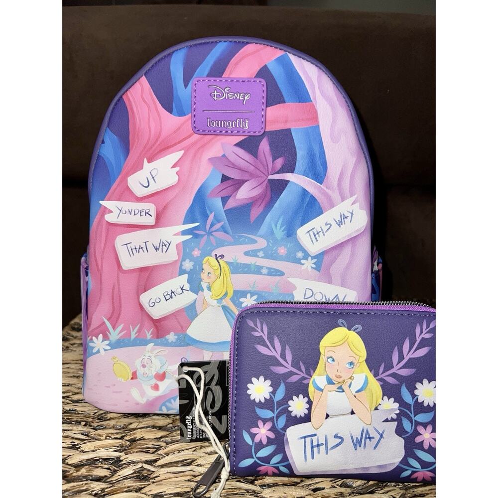 Loungefly Alice In Wonderland Signs Mini Backpack Wallet Set